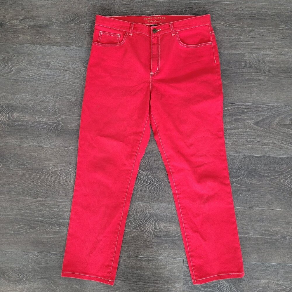 LRL Lauren Jeans Co Red Pants Size 12 Womens Cotton Straight Leg Stretch